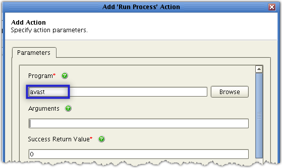action parameters program