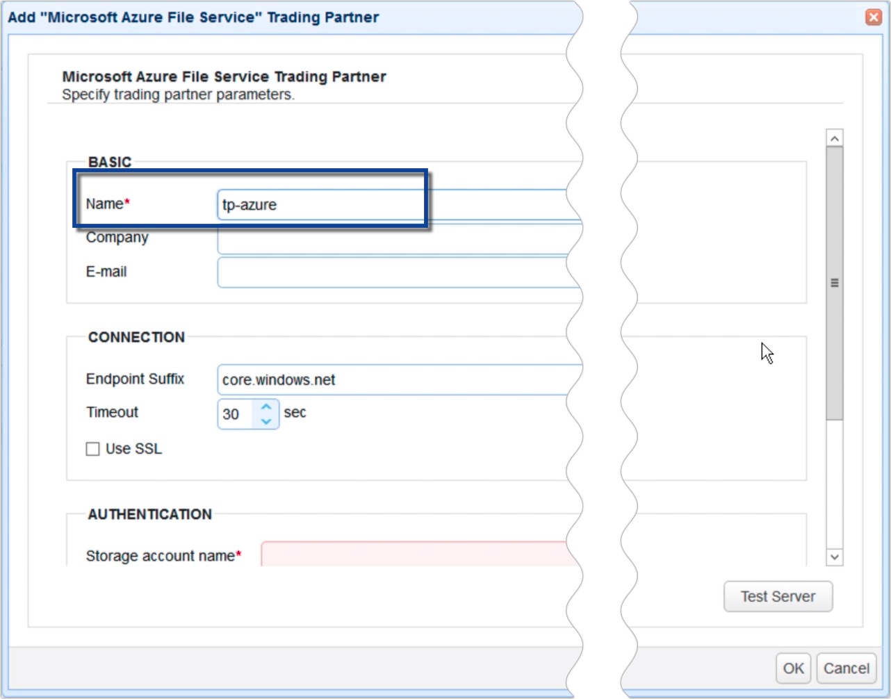 copy data from azure to s3 - trading partner azure file service parameters