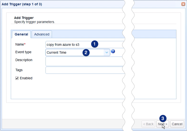 copy data from azure to s3 - trigger event type