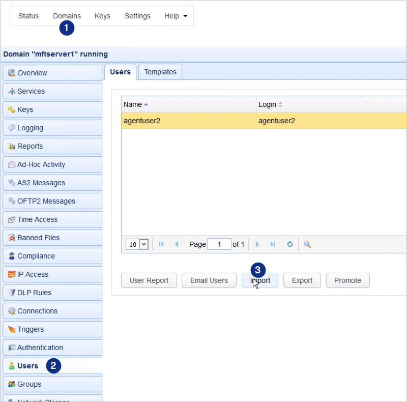 export and import users in mft server - import user