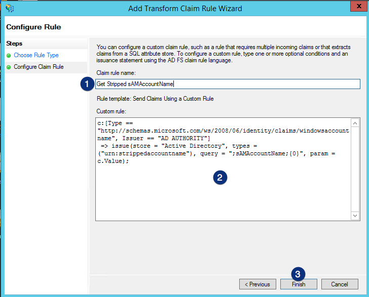 ADFS claim rule name custom rule