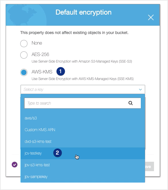AWS KMS To Encrypt Files You Upload To Your S3 - select default encryption