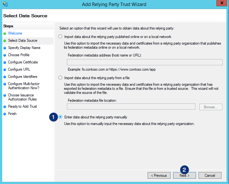 ADFS Add data about relying party manually