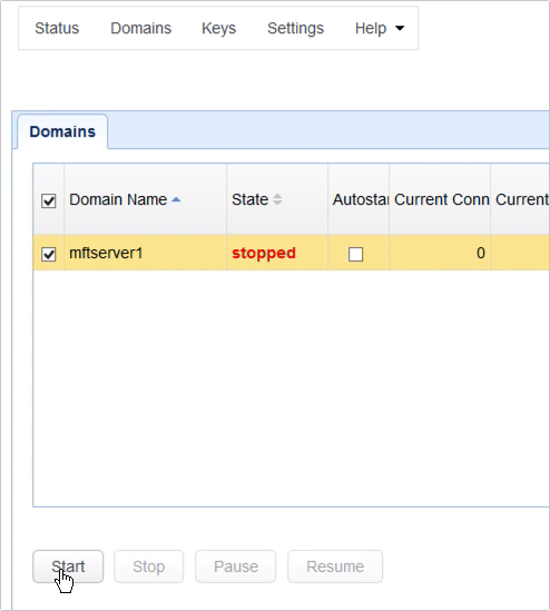 start domain on mft server