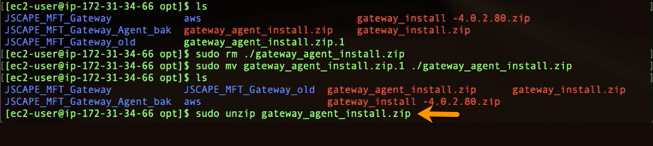 sudo unzip mft gateway agent zip installer-1