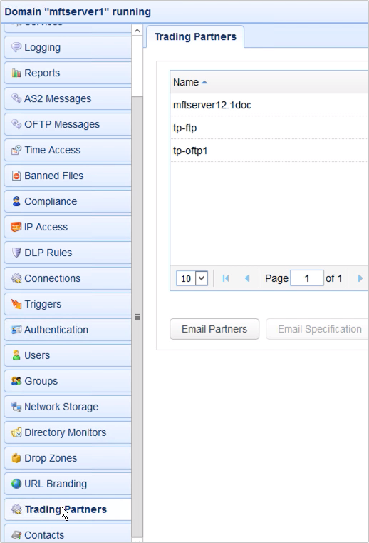 trading partners on mft server