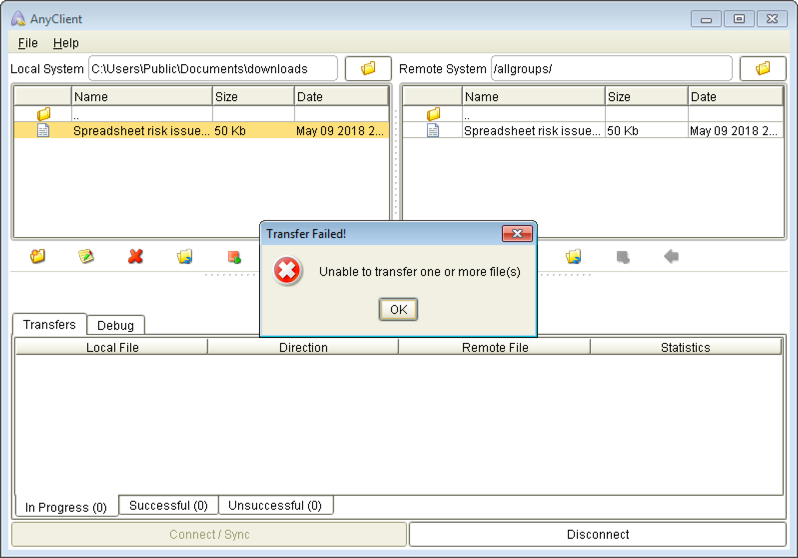 unable to transfer doug mft server