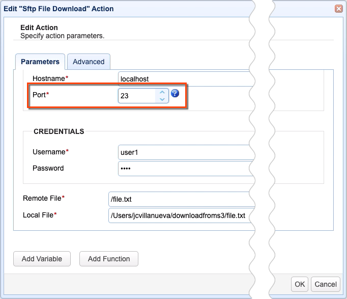 wrong port number in sftp pick up